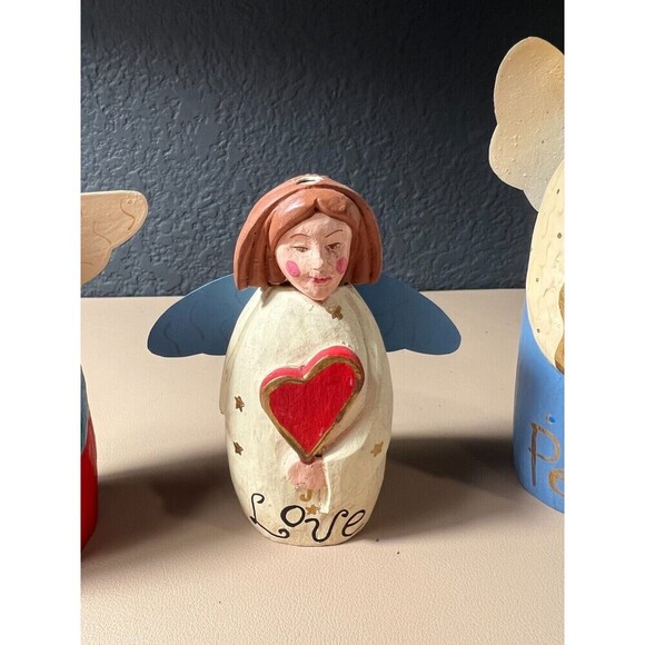 Vintage Set of 3 Midwest of Cannon Falls Wood Peace Love Joy Angel Figurines - Picture 3 of 9